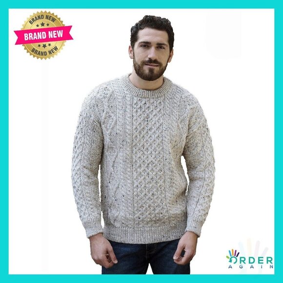 Sweaters - Cable Knit Wool Sweater Classic Unisex Crew Neck Lightweight Warm